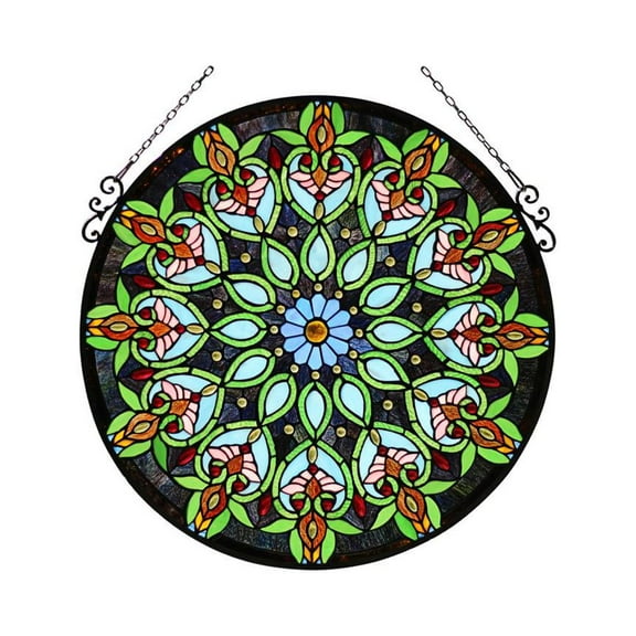 CHLOE Arabella Tiffany-Style Victorian Stained Glass Window Panel 26" Width