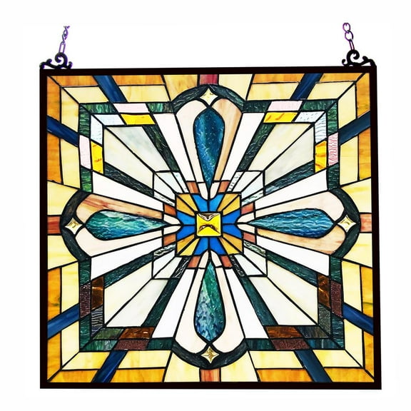 CHLOE Archie Tiffany-Style Mission Stained Glass Window Panel 20" Height