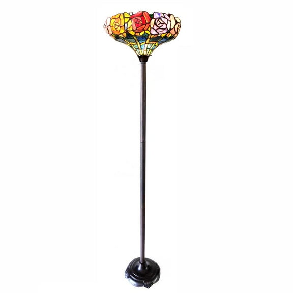 CHLOE Azalea Tiffany-Style Floral Stained Glass Torchiere Floor Lamp 67" Height
