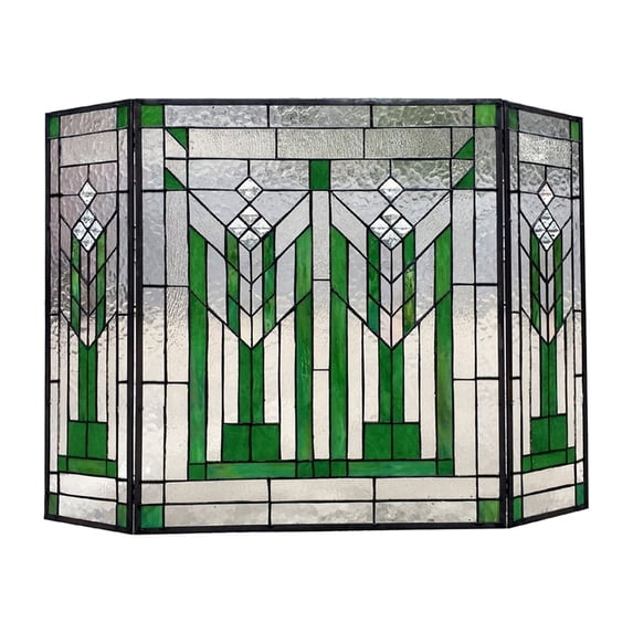 CHLOE Benjamin Mission 3pcs Folding Tiffany-glass Fireplace Screen 38" Wide