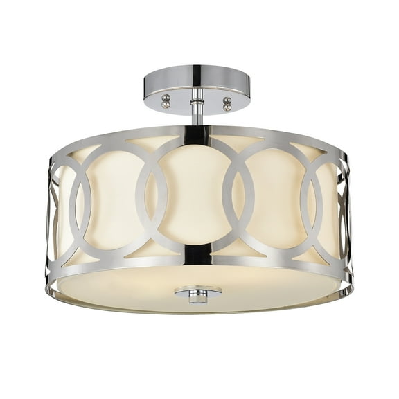 CHLOE Bronx Transitional 2 Light Chrome Semi-Flush Ceiling Fixture 13" Wide