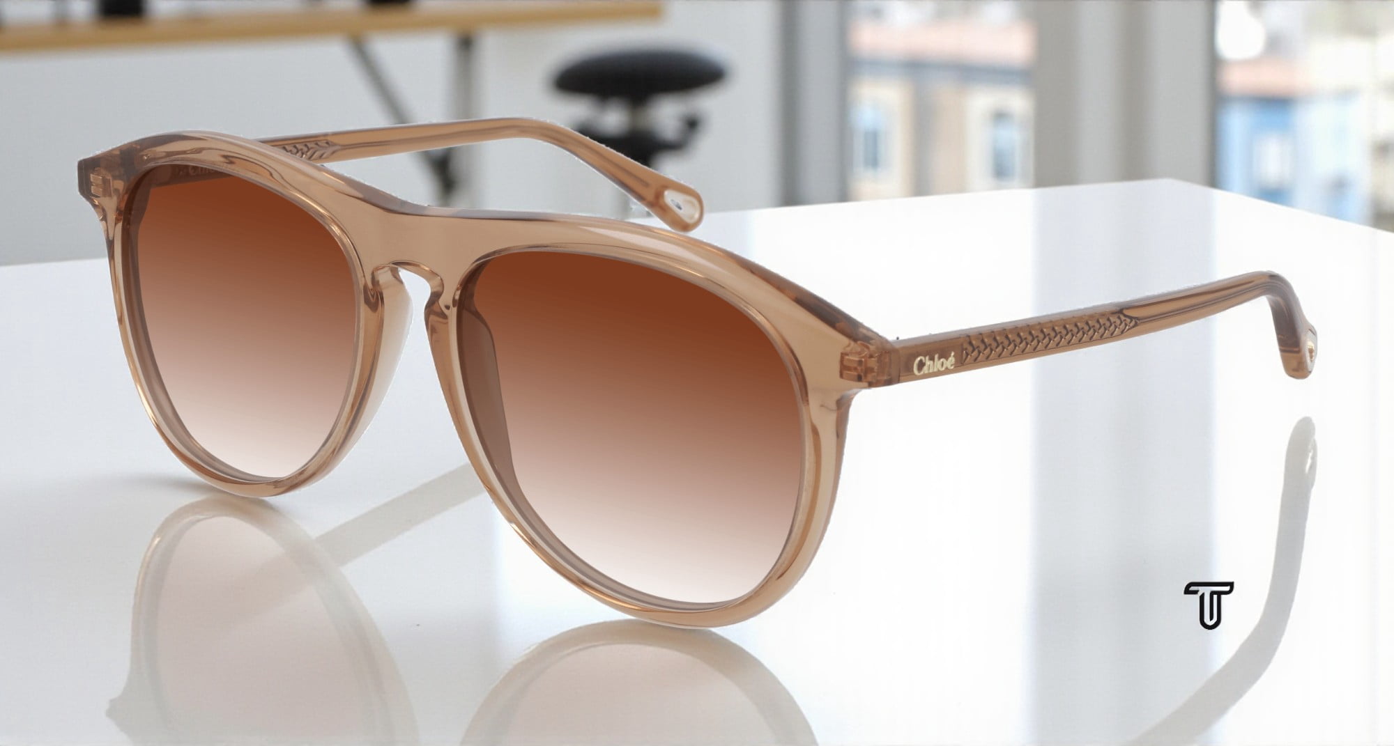 Chloé Translucent Brown Gradient Round Sunglasses Chloe CH0372S Round Sunglasses | Fashion Eyewear US main image 4