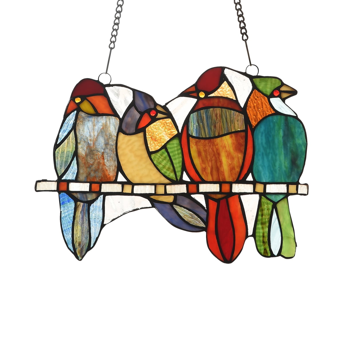 Colorful Stained Glass Bird Design Window Panel 13" x 9"