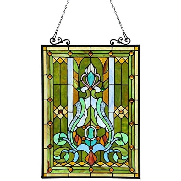 CHLOE Carina Tiffany-style Victorian Glass Window Panel 18x25.5