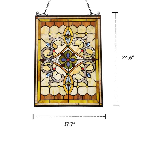 CHLOE Delilah Victorian Tiffany-glass Window Panel 24" Tall