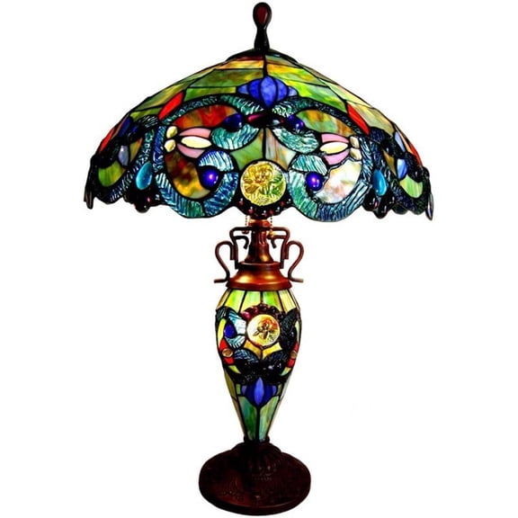 DEMETRA AURORATiffany-style 3 Light Victorian Double Lit Table Lamp 18" Shade