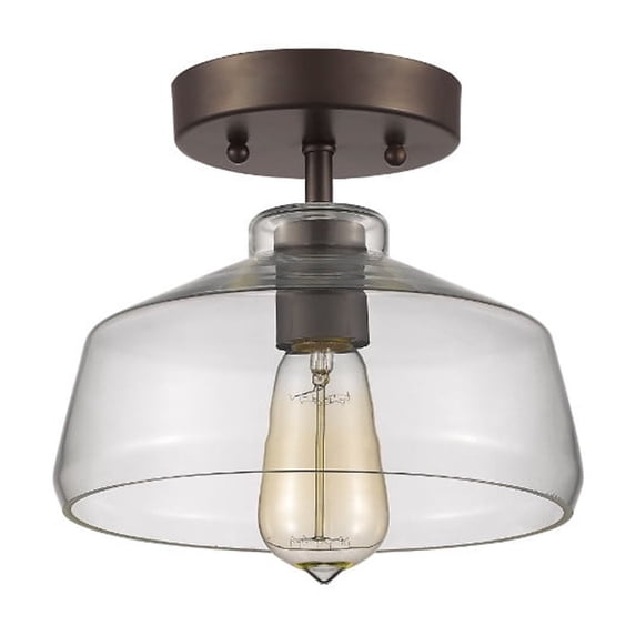 CHLOE Dickens Industrial 1 Light Bronze Semi-flush Ceiling Fixture 9" Shade