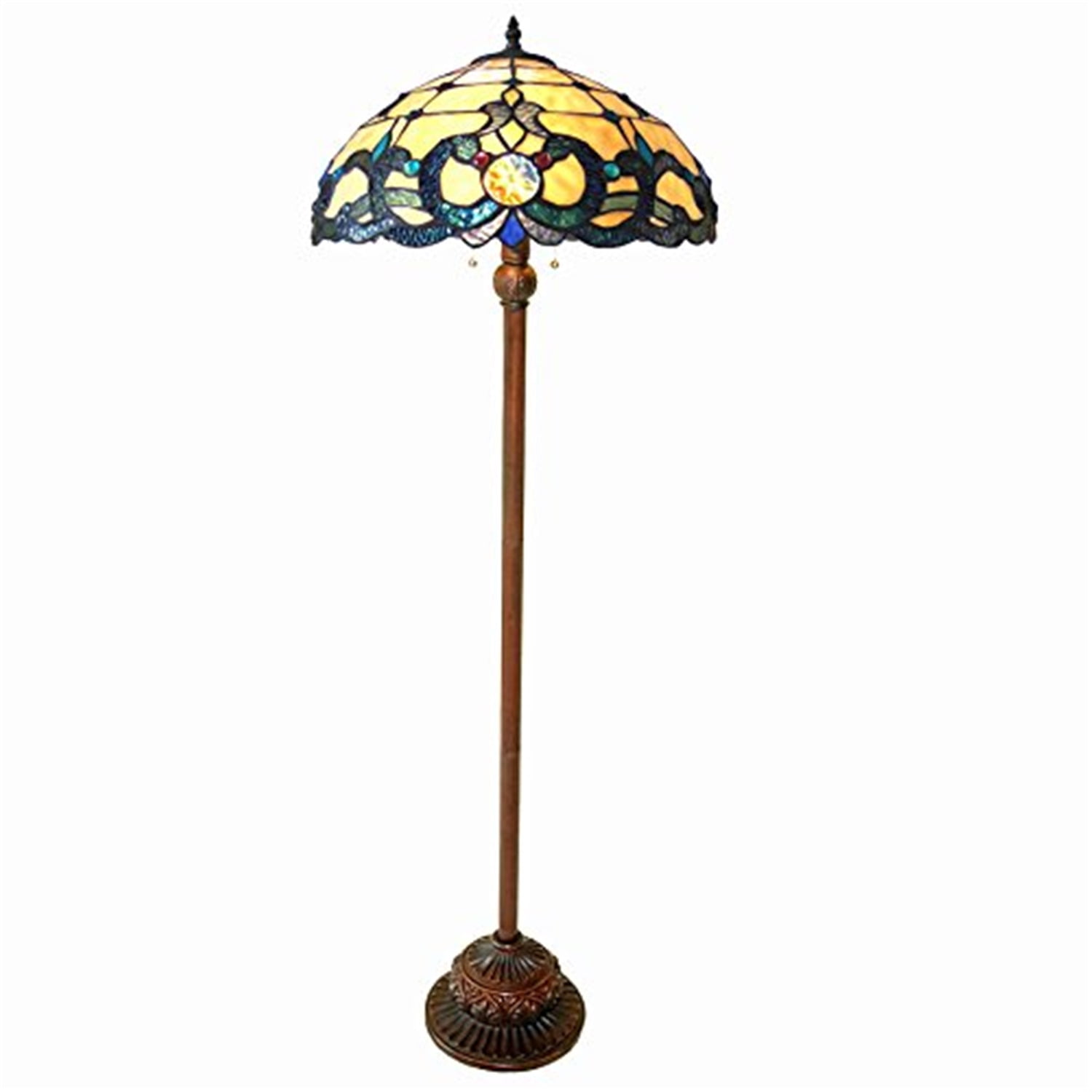 Victorian Style Bronze Adjustable Floor Lamp with Stained Glass Shade