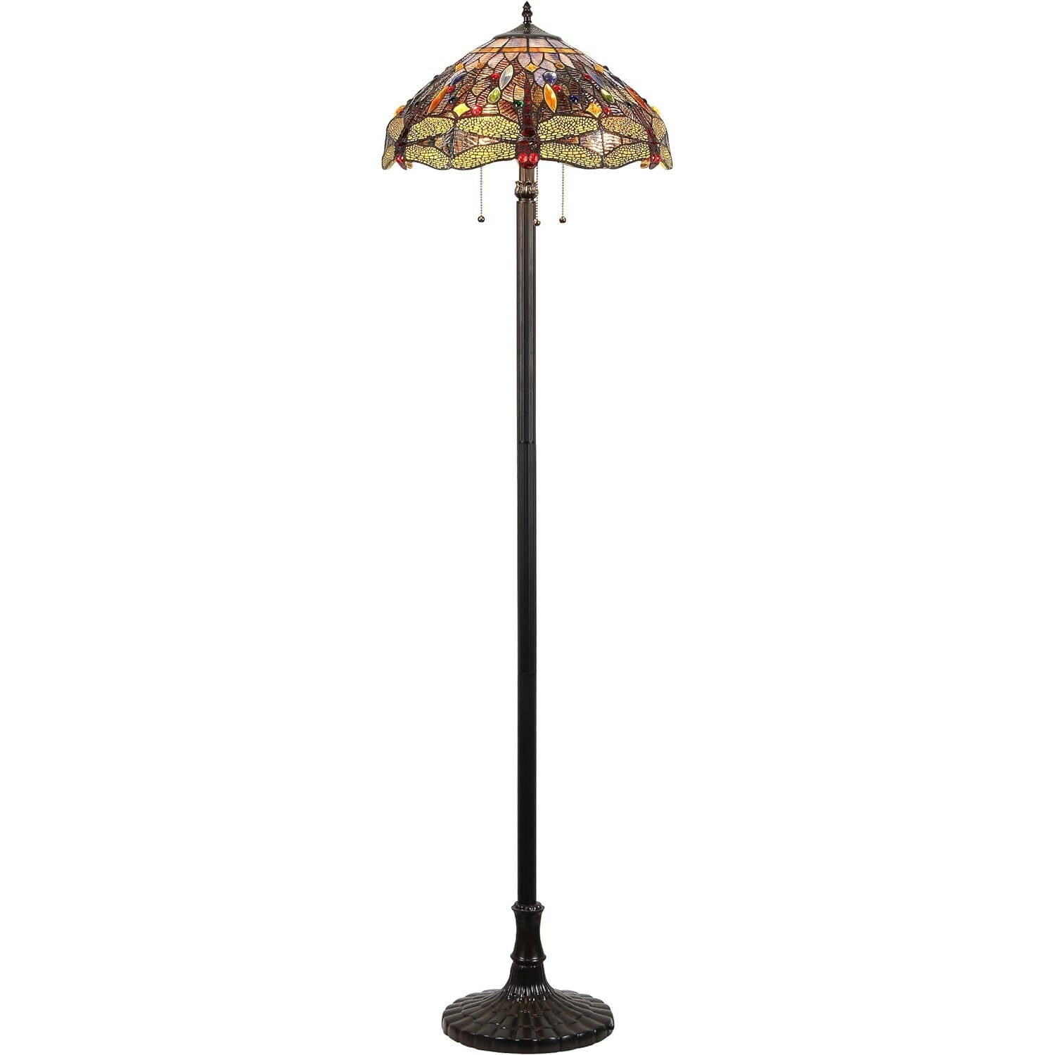 Tiffany-Style Dragonfly Stained Glass Bronze Floor Lamp