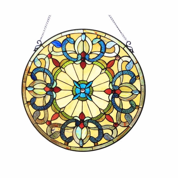 CHLOE Frances Tiffany-Style Victorian Stained-Glass Window Panel 22" Height