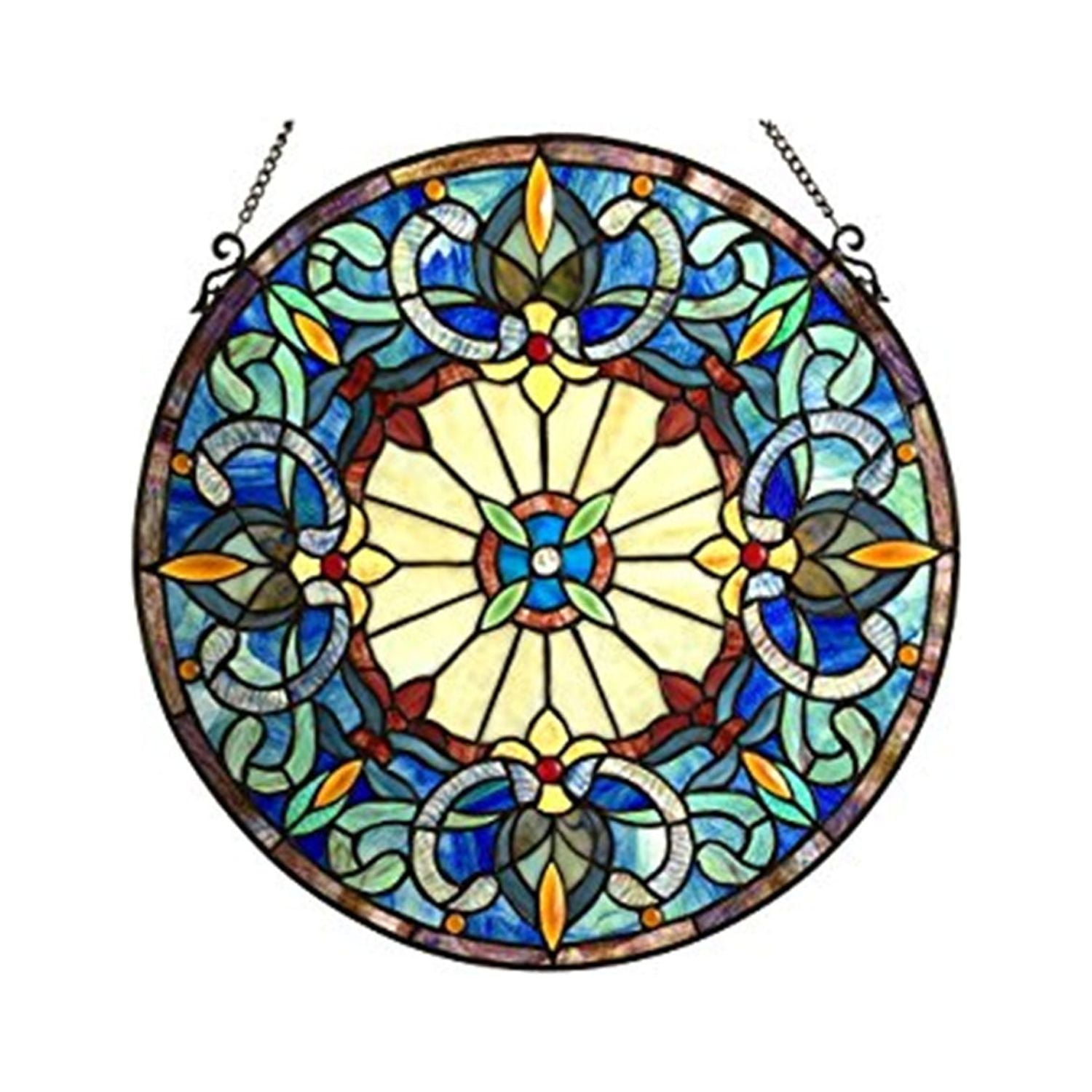 Victorian Style Glass Window Panel with Hanging Chain, Multicolor main image 1