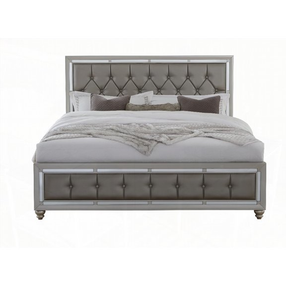 CHLOE GEMSTONE SILVER FULL BED WITH SILVER FINISH AND SUPPORT DETAILS
