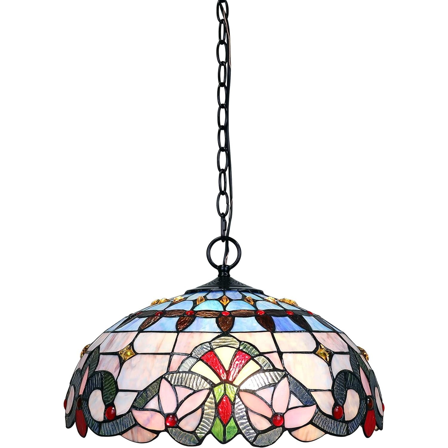 Victorian Multicolored Stained Glass Pendant Light with Bronze Finish