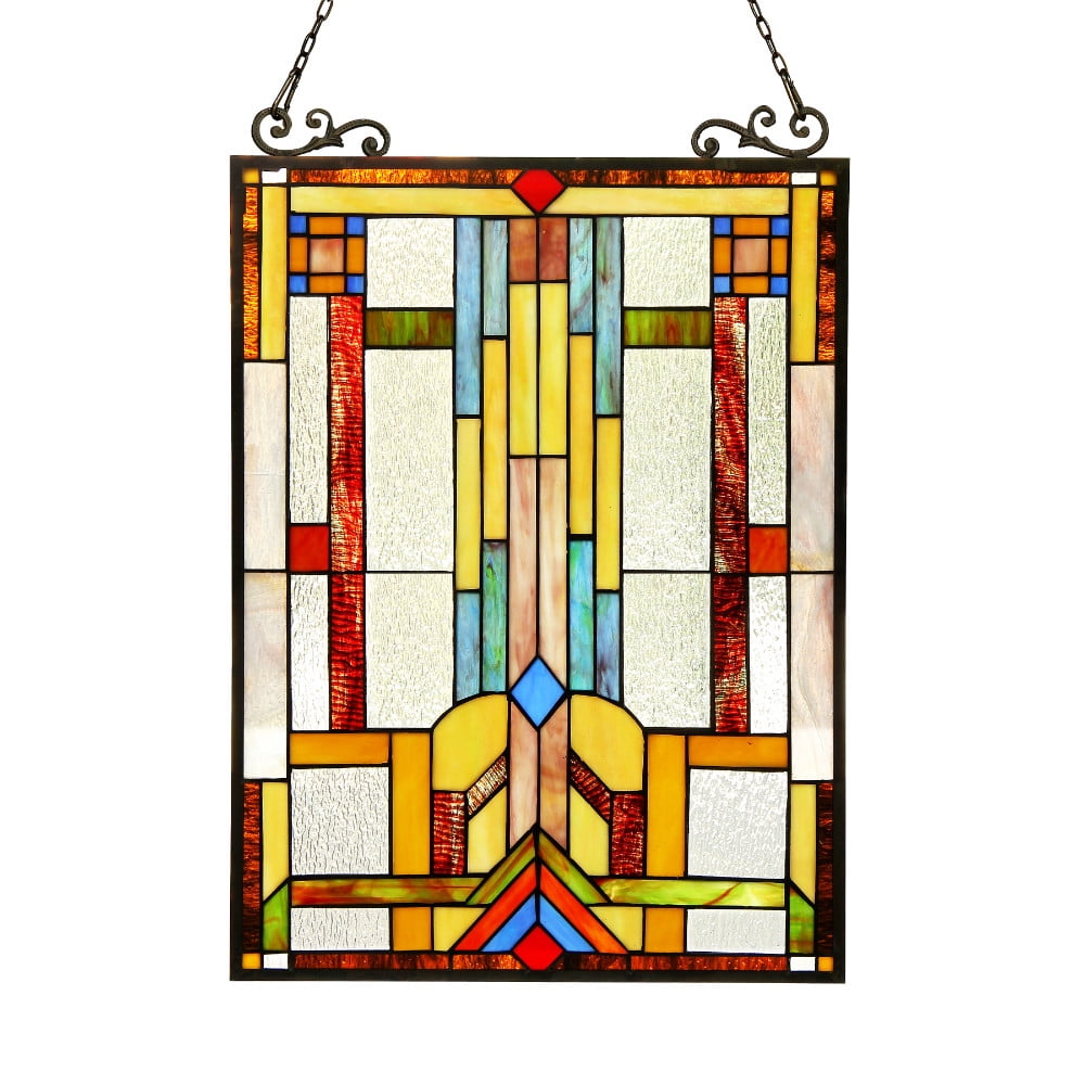 Handcrafted Multicolor Stained Glass Abstract Window Panel 17.5x24.8