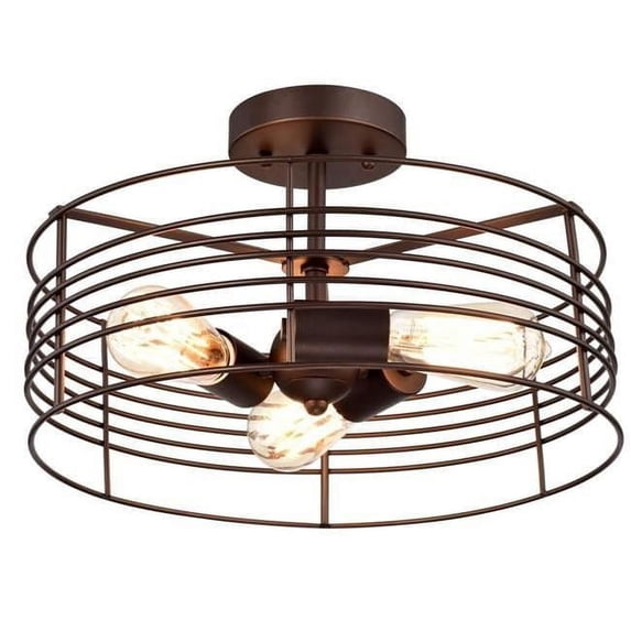 CHLOE Ironclad Industrial 3 Light Bronze Semi-Flush Ceiling Fixture 15"