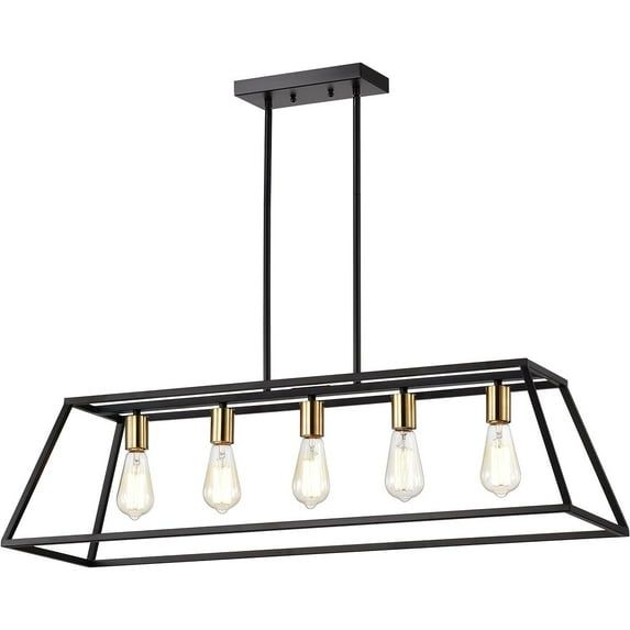 CHLOE Ironclad Industrial 5 Light Black Island Pendant Ceiling Fixture 38"