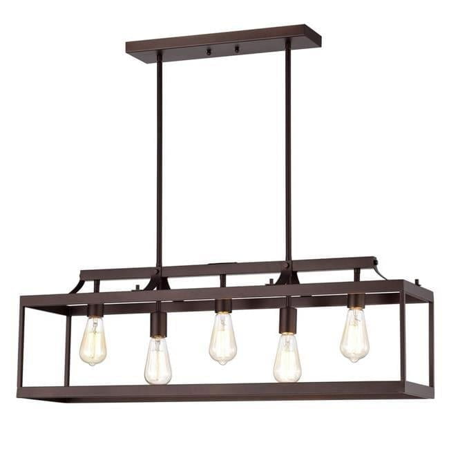 CHLOE Ironclad Industrial 5 Light Bronze Island Pendant Ceiling Fixture 36"