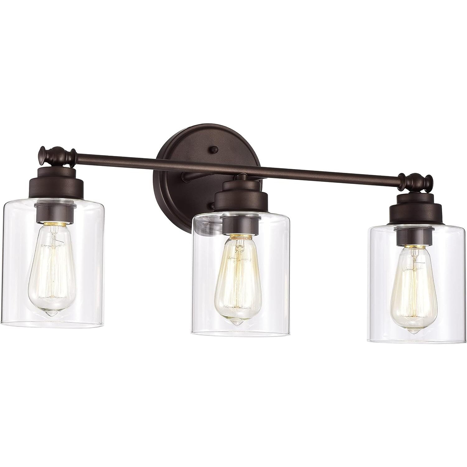 Elegant 3-Light Oil Rubbed Bronze Vanity Fixture with Clear Cylinder Shades, 23" Wide