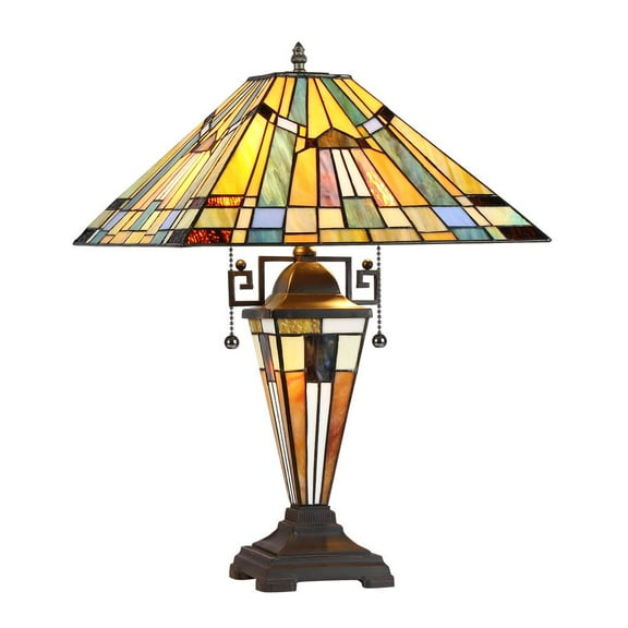 CHLOE Kinsey Tiffany-style 3 Light Mission Double Lit Table Lamp 16" Shade