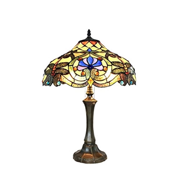 CHLOE Lighting AMBERWING Tiffany-style 2 Light Dragonfly Table Lamp 17" Shade