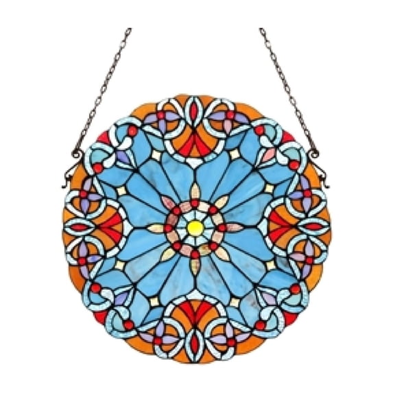 CHLOE Lighting AMIYA Tiffany-style Victorian Stained Glass Window Panel 20" Height