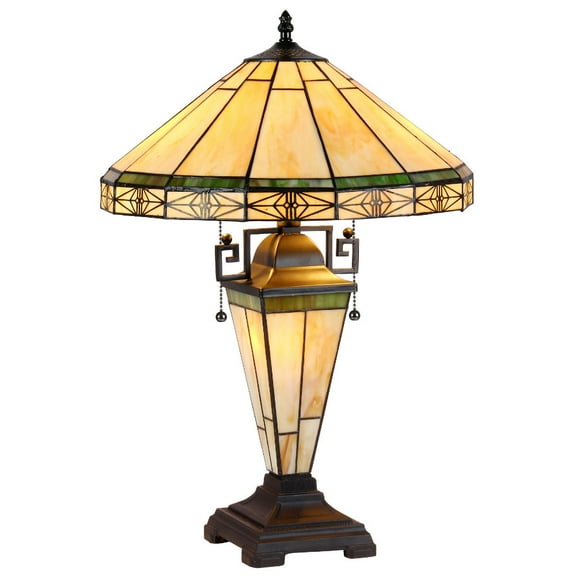 CHLOE Lighting BELLE Tiffany-style 3 Light Mission Double Lit Table Lamp 16" Shade