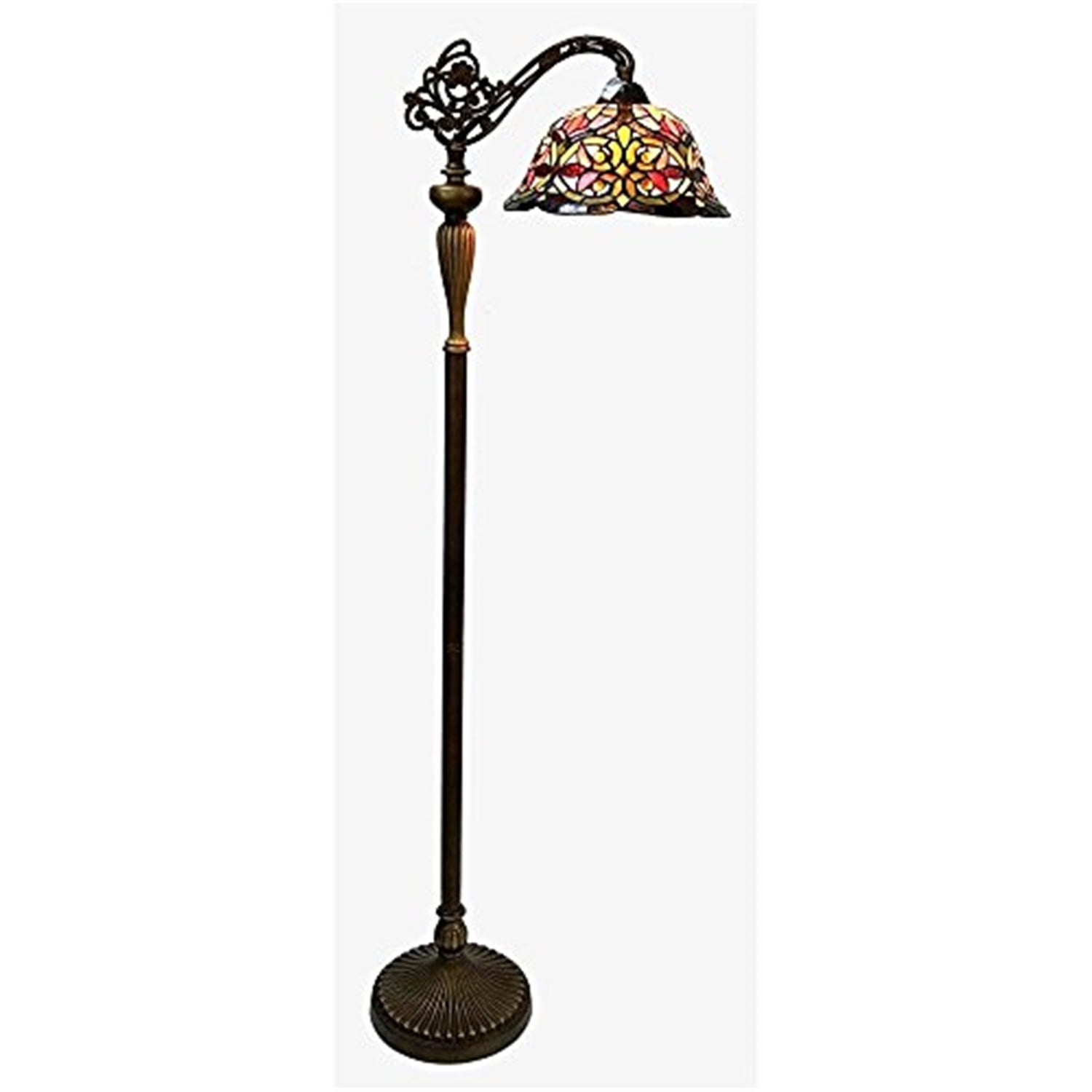 Victorian Bronze Adjustable Stained Glass Reading Floor Lamp
