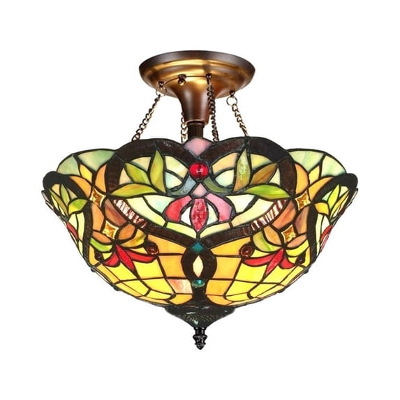 CHLOE Lighting BERTRAM Tiffany-style 2 Light Victorian Semi-flush Pendant 16" Shade