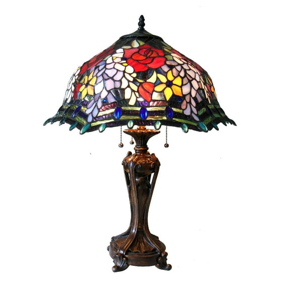 CHLOE Lighting CARRELL Tiffany-style 3 Light Roses Floor Lamp 20" Shade, Multi-colored