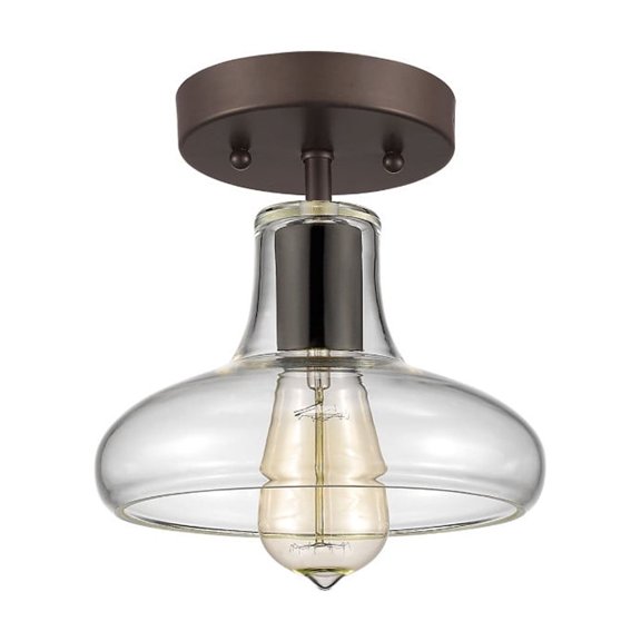CHLOE Lighting DICKENS Industrial-style 1 Light Rubbed Bronze Semi-flush Ceiling Fixture 8" Shade