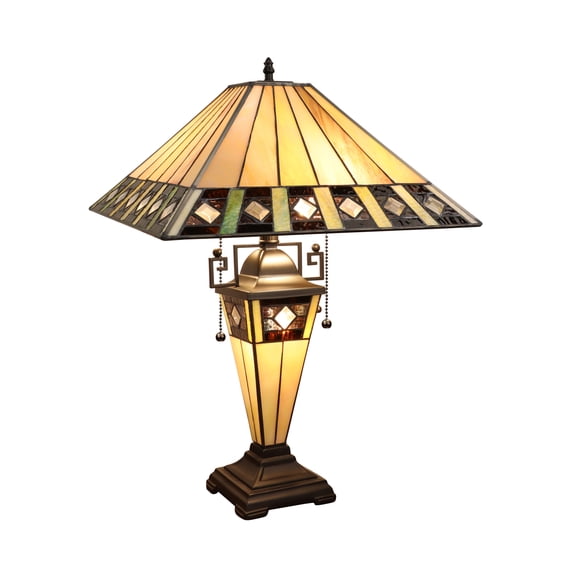 CHLOE Lighting GILES Tiffany-Style 3-Light Mission Double Lit Table Lamp 16" Shade