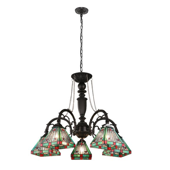 CHLOE Lighting Innes Tiffany-Style 5-Light Mission Large Chandelier 27" Wide