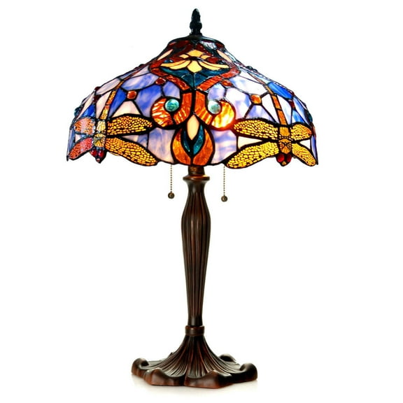 CHLOE Lighting JULIA Tiffany-style 2 Light Dragonfly Table Lamp 17" Shade