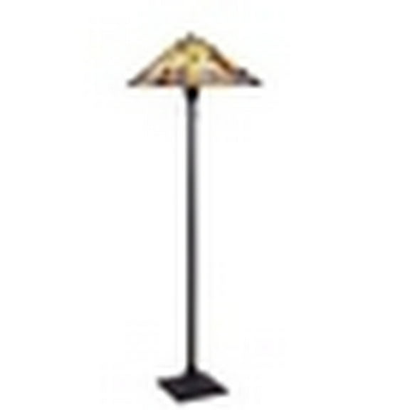 CHLOE Lighting KINSEY Tiffany-Style Blackish Bronze 2-Light Mission Floor Lamp 18" Shade
