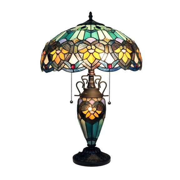 CHLOE Lighting Kendall Tiffany-Style 3-Light Victorian Double Lit Table Lamp 16" Shade