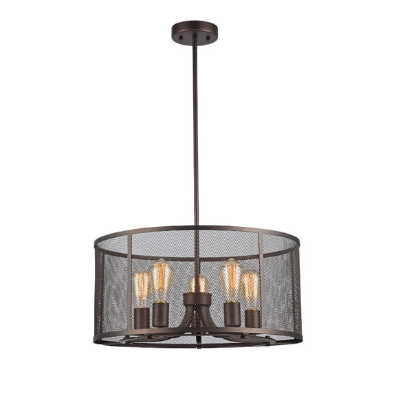 CHLOE Lighting LORRY Industrial-style 5 Light Rubbed Bronze Ceiling Pendant 20" Wide