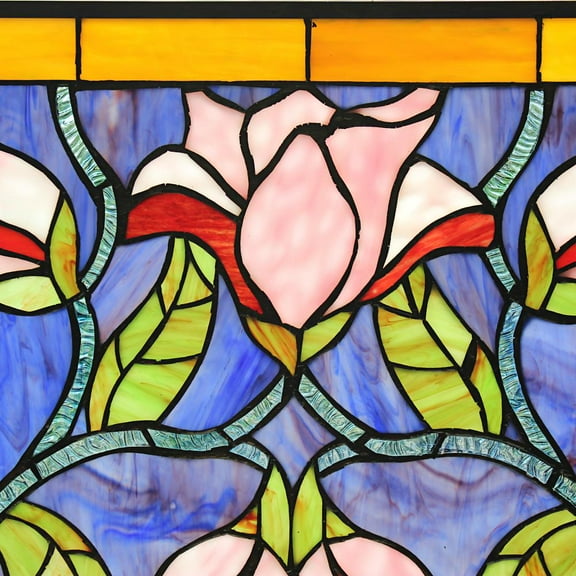 CHLOE Lighting ORIENTAL Tiffany-Style Floral Stained Glass Window Panel 34" Wide