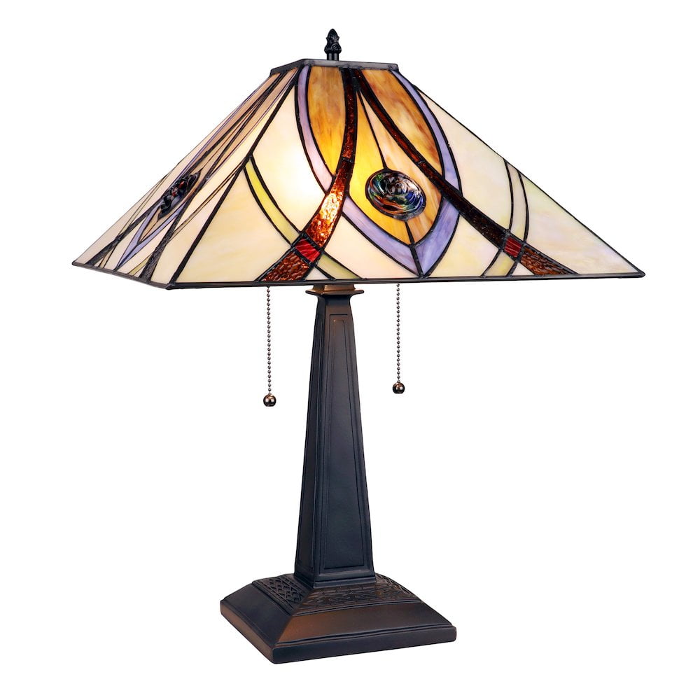Orson Mission-Style Stained Glass Table Lamp with Bronze Base