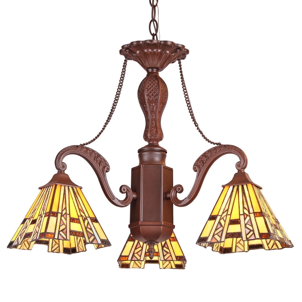 Bronze Tiffany-Style Mission Mini Chandelier with Glass Shades