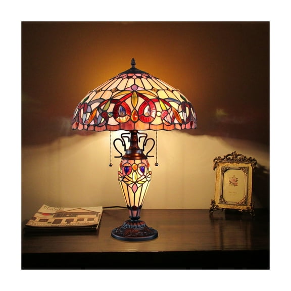 CHLOE Lighting SERENITY Tiffany-style Dark Bronze 3 Light Double Lit Table Lamp 16" Shade