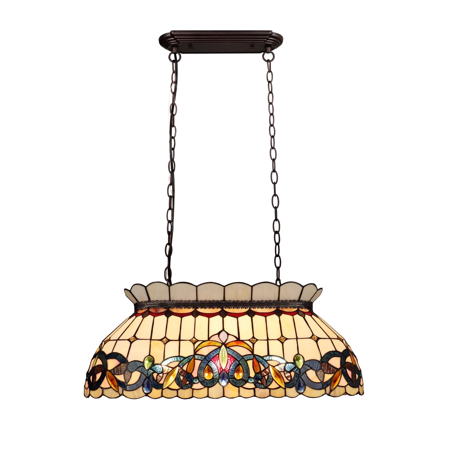 Victorian-Style 28" Dark Bronze and Stained Glass Island Pendant
