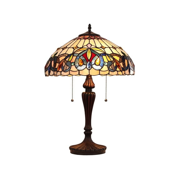 CHLOE Lighting SERENITY Victorian Tiffany-style Dark Bronze 2 Light Table Lamp 16" Wide