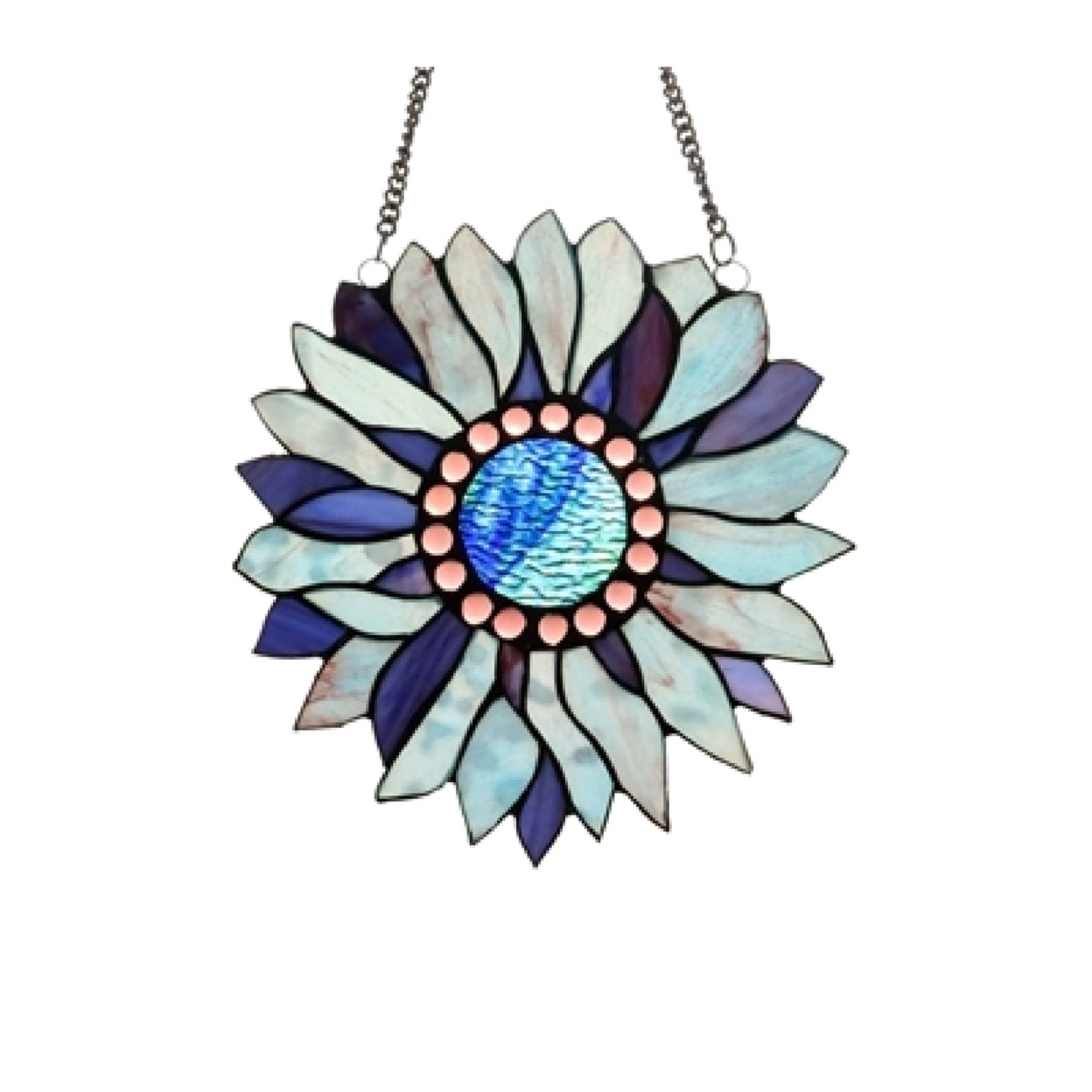 CHLOE Lighting SUNDANCE Tiffany-style Floral Stained Glass Window Panel 11" Height, Blue
