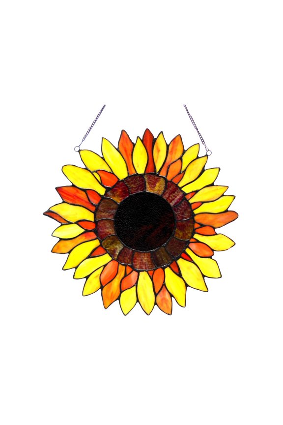 SUNNYVILLE Tiffany-glass Sunflower Window Panel 16"