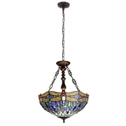 CHLOE Lighting Sunniva Dragonfly Tiffany-Style 3-Light Inverted Ceiling Pendant 18 Shade