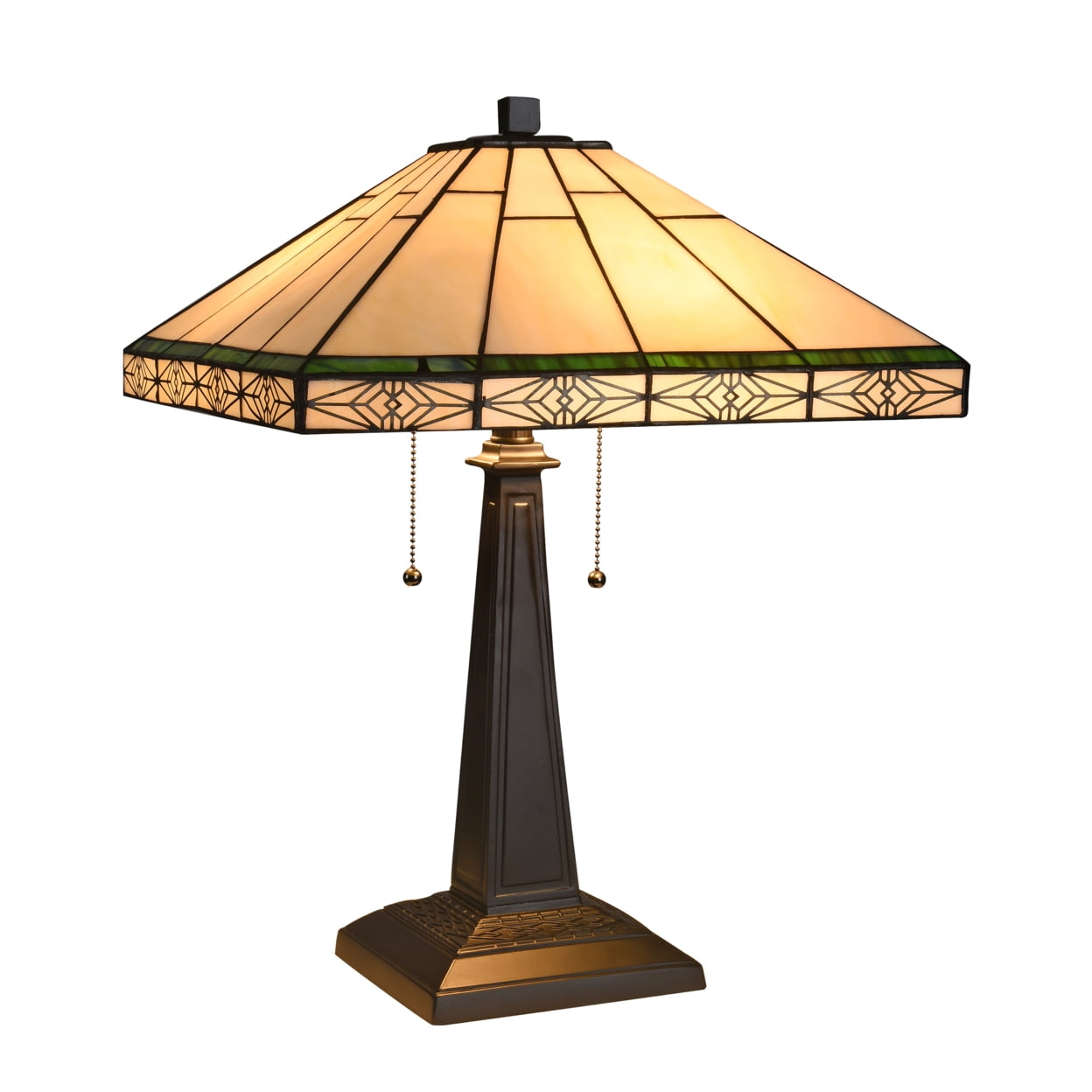 Theros White and Bronze Stained Glass Mission Table Lamp