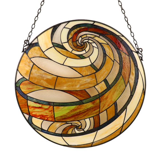 CHLOE Lighting Terra Tiffany-Style Geometric Stained Glass Window Panel 23" Width