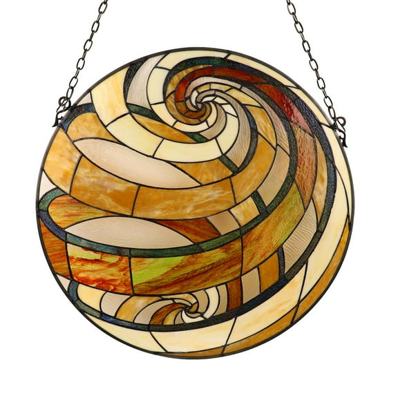 CHLOE Lighting Terra Tiffany-Style Geometric Stained Glass Window Panel 23" Width