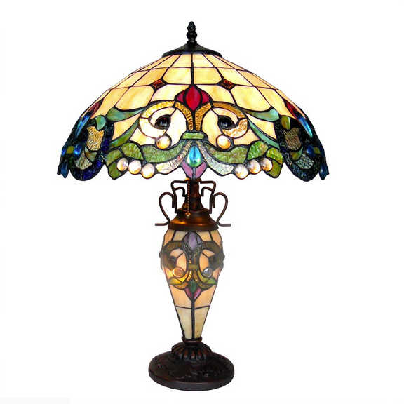 CHLOE Lighting Tiffany-Style 3 Light Victorian Double Lit Table Lamp, 18" Shade