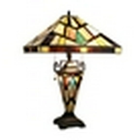 CHLOE Lighting VINCENT Tiffany-Style Blackish Bronze 3-Light Mission Double-Lit Table Lamp 16" Shade